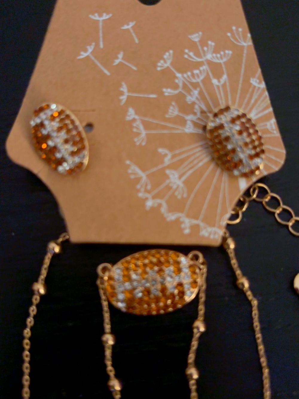Gold and Amber Crystal Oval Jewelry Set - Women